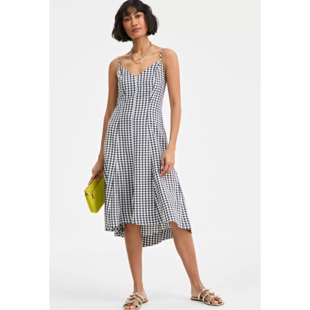 ON 34TH Black & White Gingham Sz 10 Adjustable Straps High Low Sundress NEW NWT